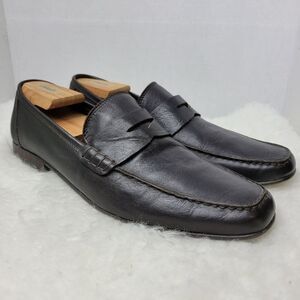 A Testoni Penny Loafer Casual Shoes Brown Pebble Leather Slip On Mens Size 12